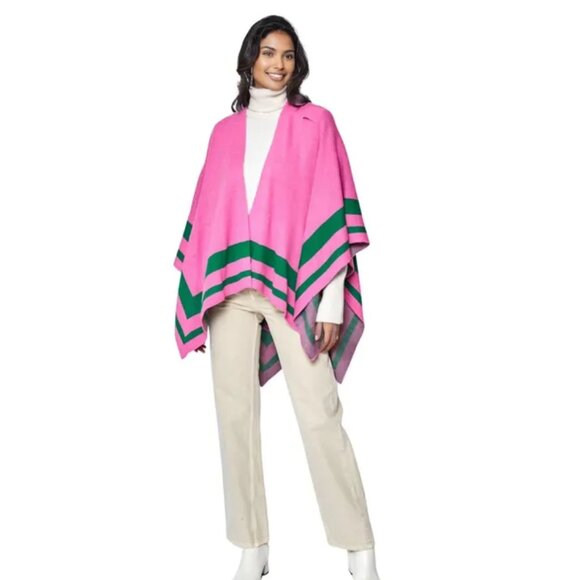 Pretty in Prestige – AKA Pink and Green One-Shoulder Ruana Wrap - Picture 3 of 5